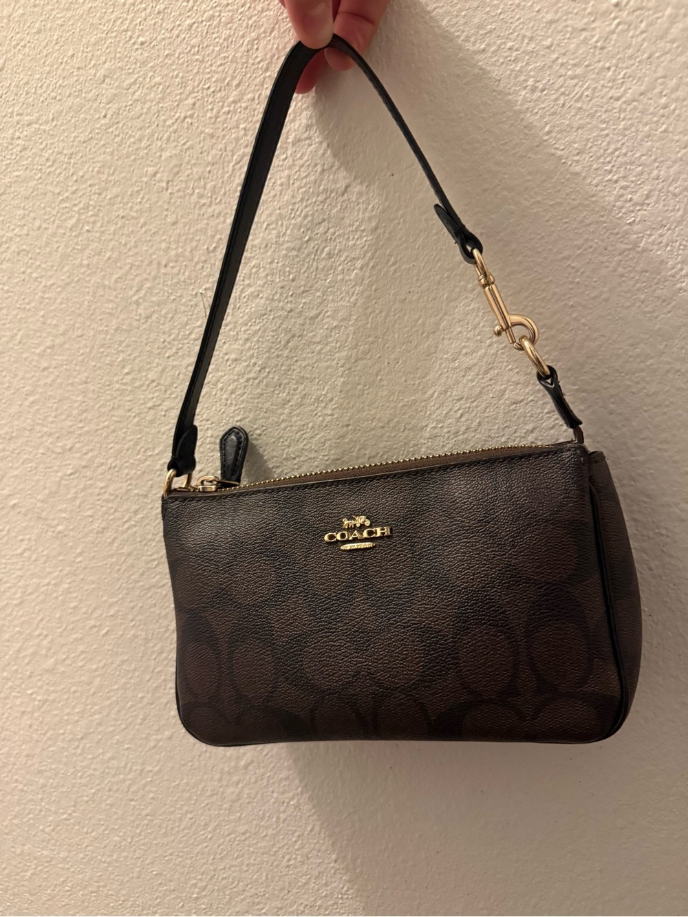 Coach Dark Brown Signature Canvas Shoulder Bag with Black Strap - Picture 2 of 9